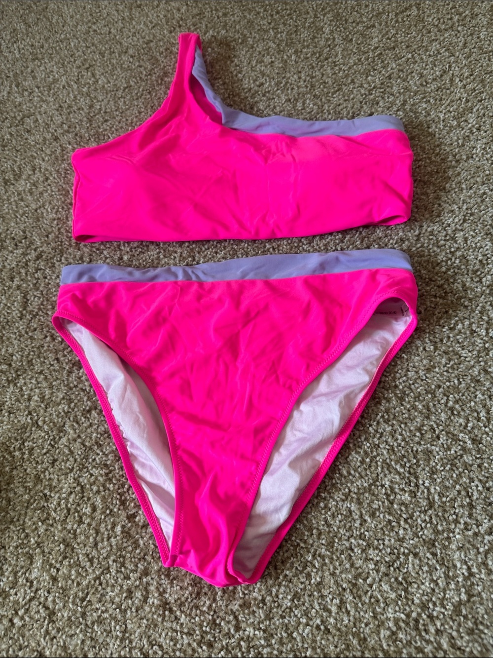 Women's One-Shoulder Bikini Set in Hot Pink